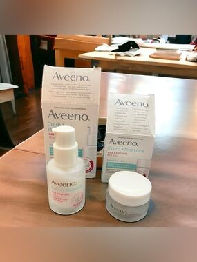 NEW Aveeno Calm + Restore Age Renewal Serum & Eye Gel Sensitive Skin Set 2